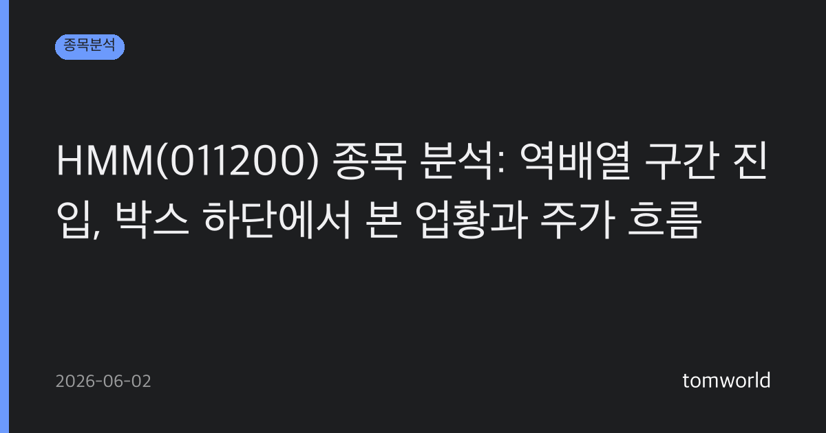 HMM(011200) 종목 분석: 역배열 구간 진입, 박스 하단에서 본 업황과 주가 흐름
