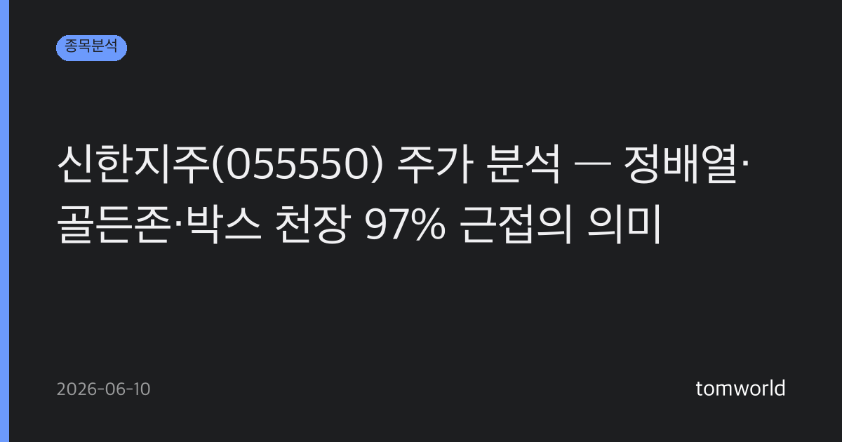 신한지주(055550) 주가 분석 — 정배열·골든존·박스 천장 97% 근접의 의미
