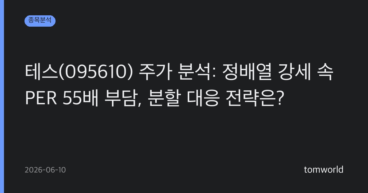 테스(095610) 주가 분석: 정배열 강세 속 PER 55배 부담, 분할 대응 전략은?