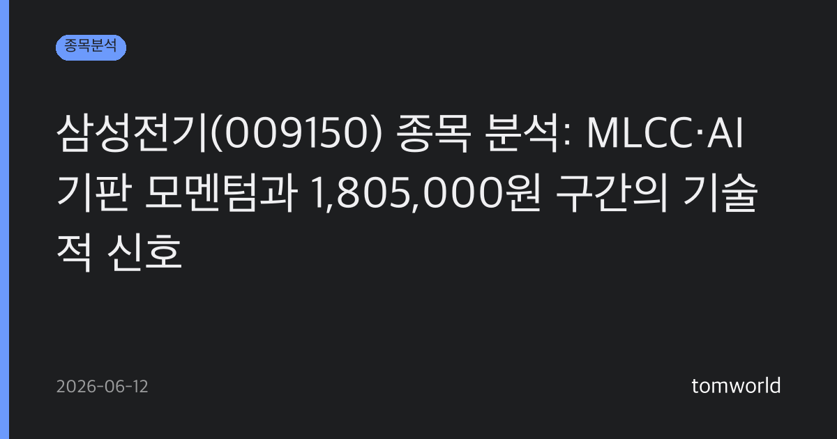 삼성전기(009150) 종목 분석: MLCC·AI 기판 모멘텀과 1,805,000원 구간의 기술적 신호